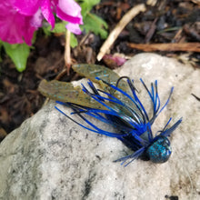Load image into Gallery viewer, Black and Blue Skirted Finesse Jig 1/4 oz. Standard 90 Hook Size 3/0